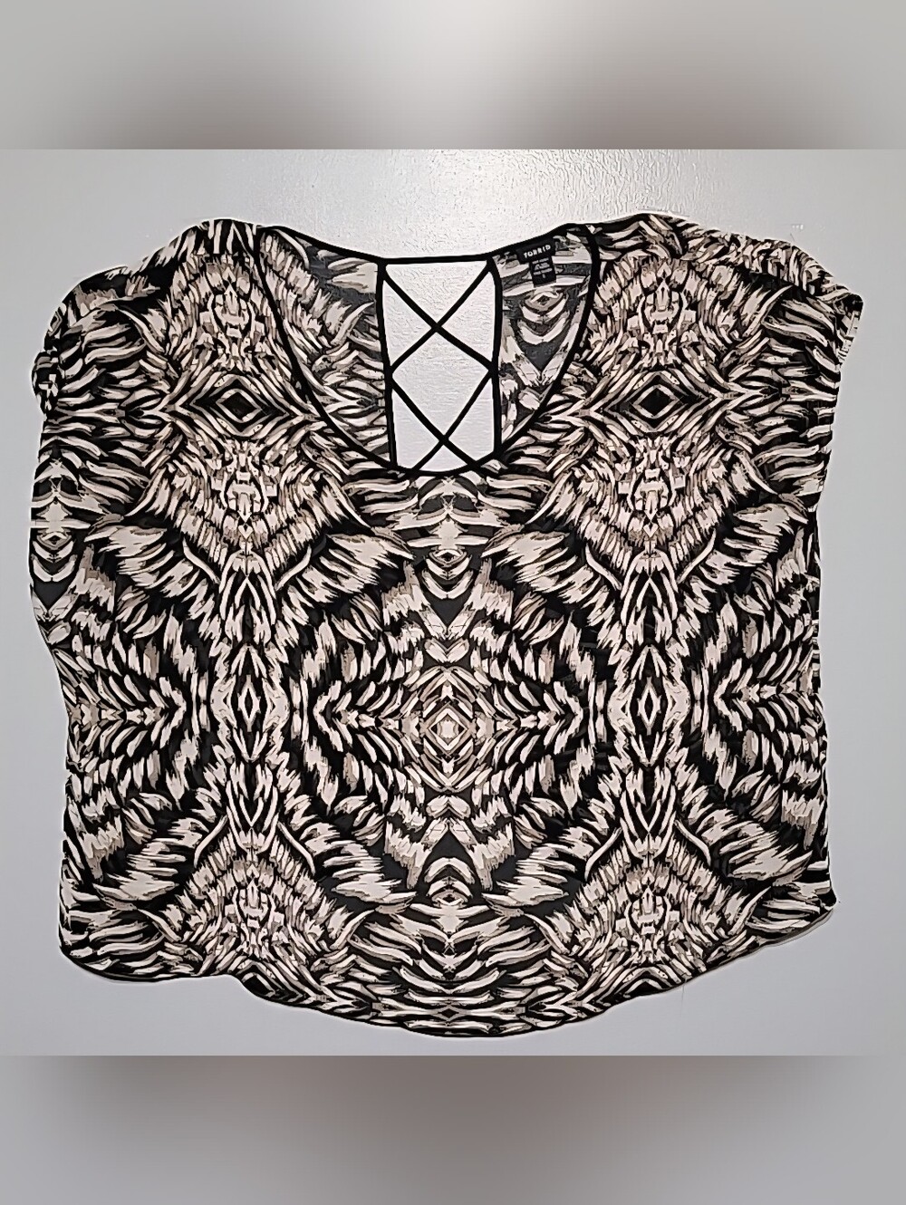 Torrid Women's Sheer Black White Crisscross Strappy Back Animal Print Sz 5x